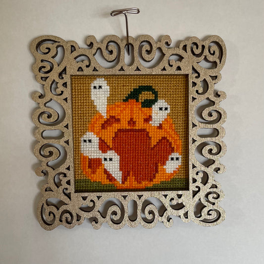 Ghost Pumpkin - Framed Cross Stitch